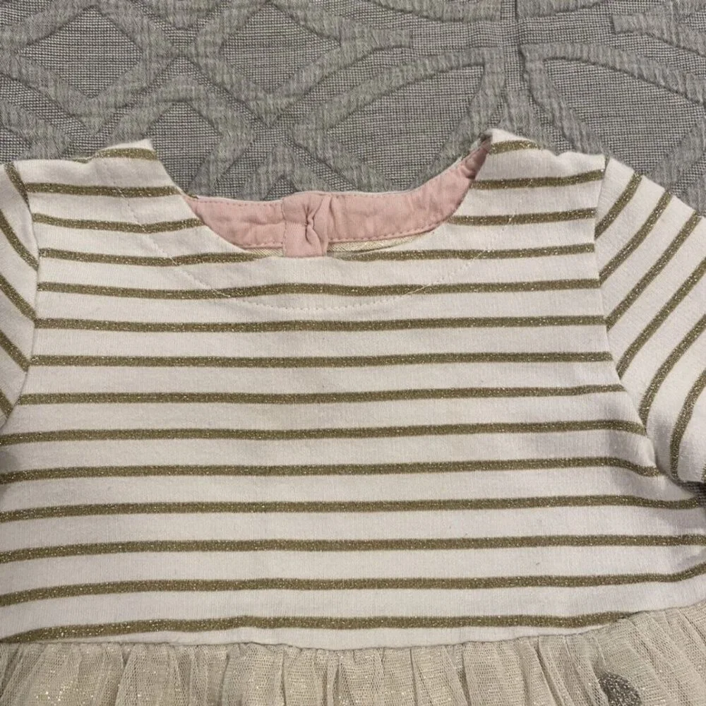 Mini Boden 2-3Y Glittery Gold Polkadots & Stripes Tulle Dress